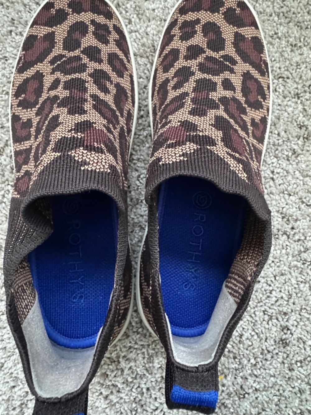 Rothy's Leopard-Print Slip-On Sneakers in Brown and Black with White Sole